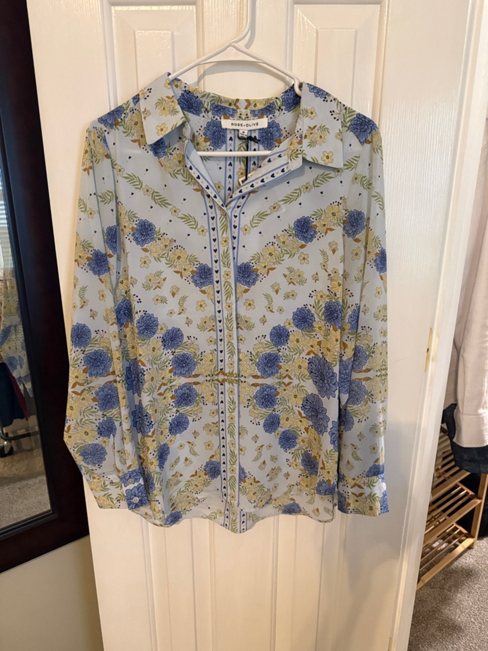 Rose & Olive Blue and Yellow Floral Button-Down Shirt